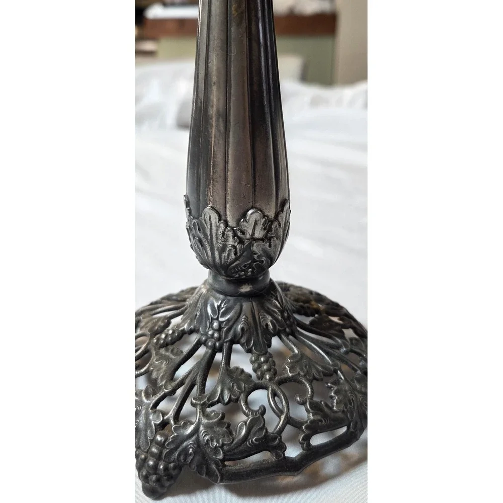 Antique‎ Art Nouveau Grape Vine Candlestick Pewter Pierced Base 9